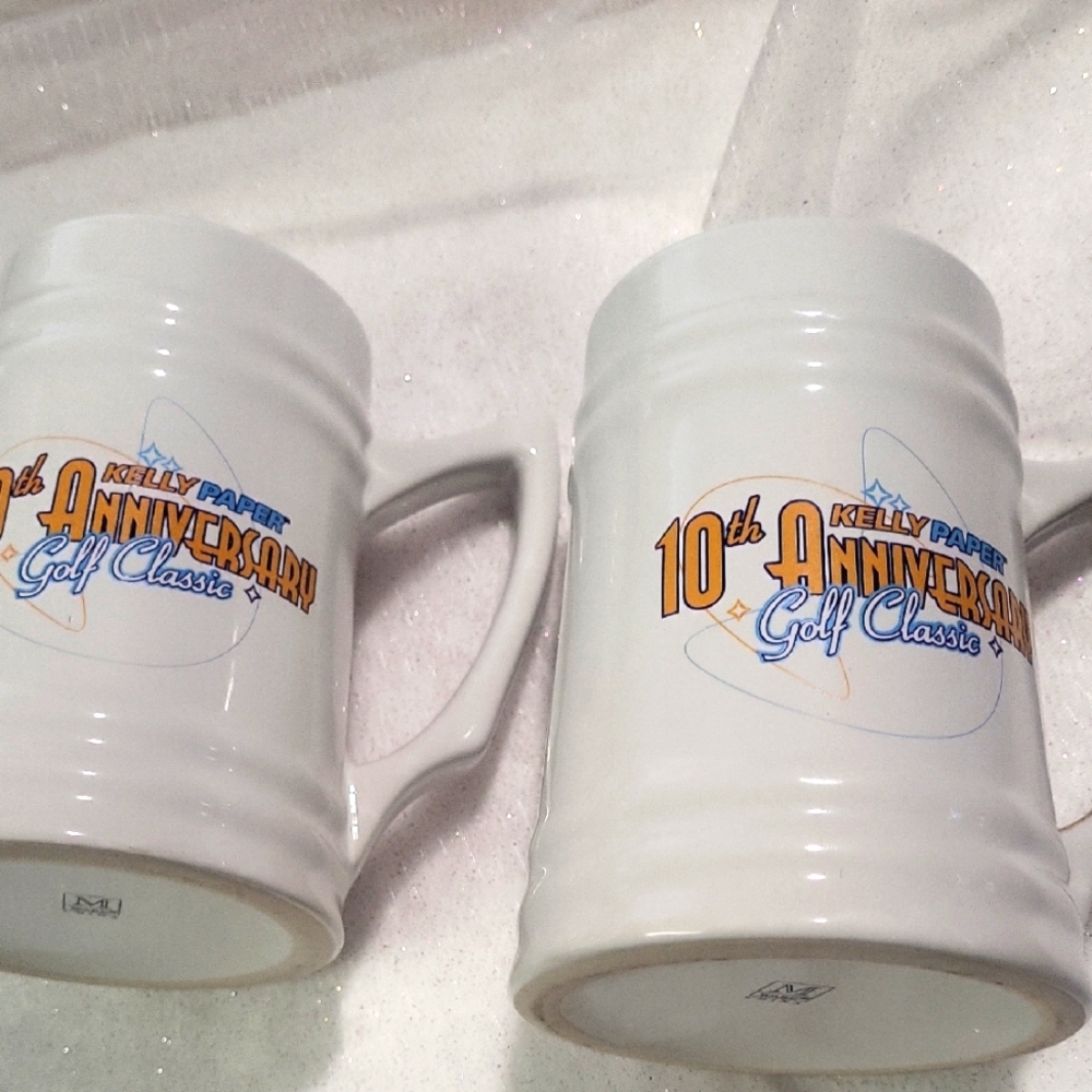 White Ceramic Mugs with Colorful Logo and Sturdy Handles (NEW)